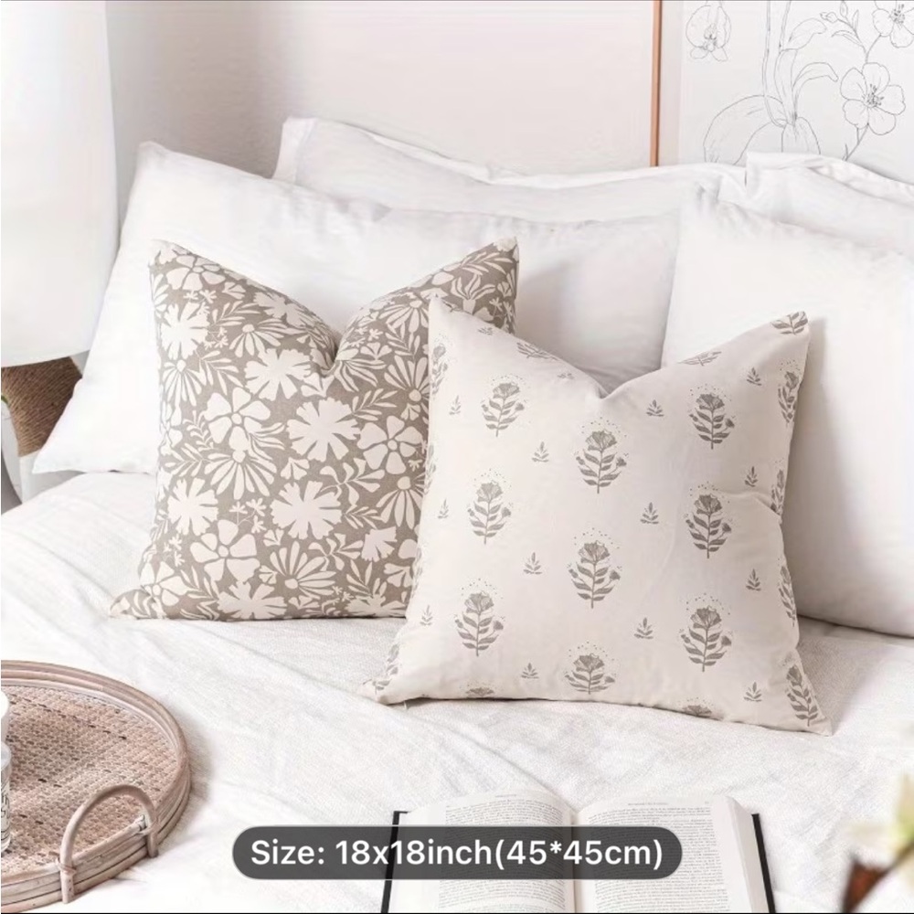 Neutral Floral Decorative Throw Pillow Covers - Set of 2